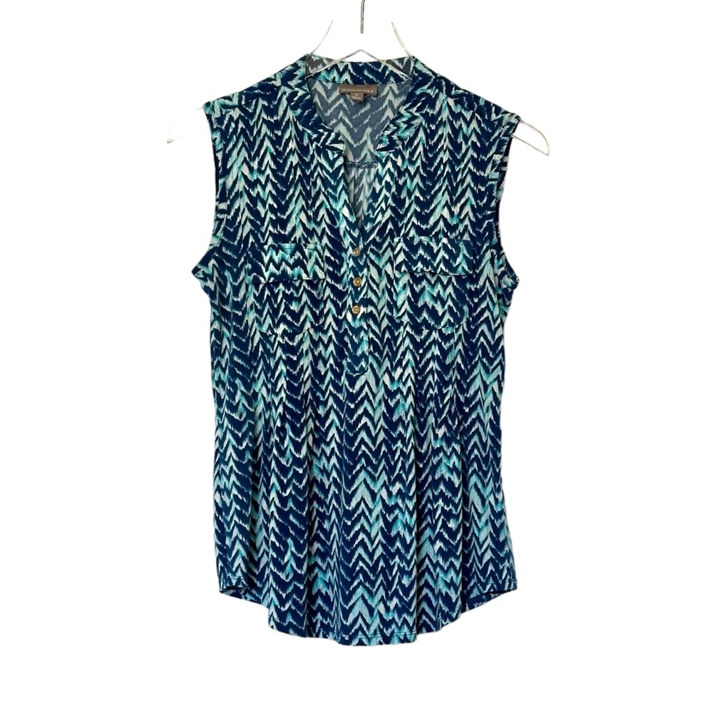 ROZ & ALI Women’s Sleeveless Top Aqua Marine Blue Zig Zag Pattern Size Small